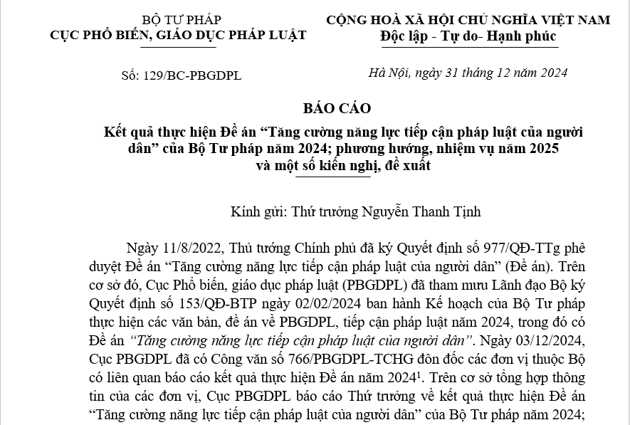 Kết quả thực hiện Đề án “Tăng cường năng lực tiếp cận pháp luật của người dân” của Bộ Tư pháp năm 2024